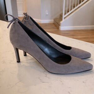 Stuart Weitzman Taupe Suede Peekamid Tie-Back Pumps
